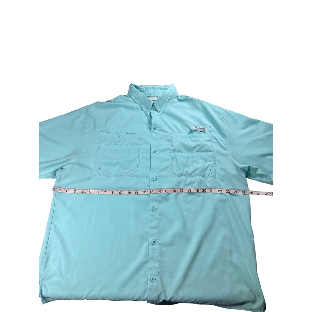 Columbia PFG Tamiami II Shirt Mens XL Aqua Blue Short Sleeve Fishing Button Up - Picture 8 of 10